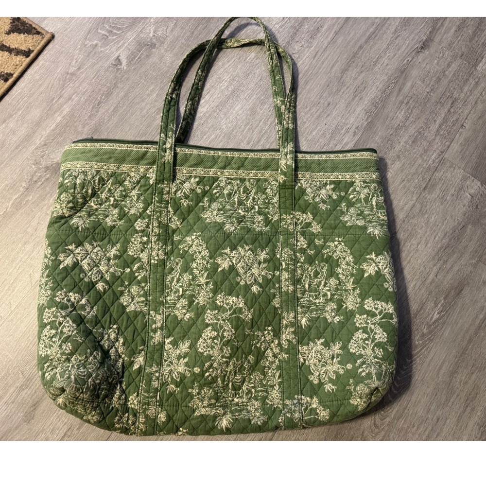 Americana by Sharif Green Toile Quilted Cotton Tote Floral Shoulder Bag clean!
